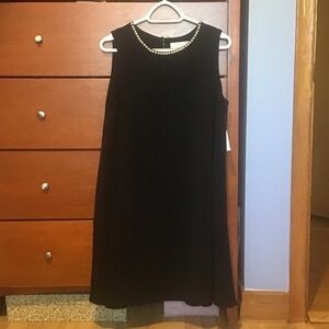 Simons Black Sleeveless Midi Dress with Pearl-Trim Neckline